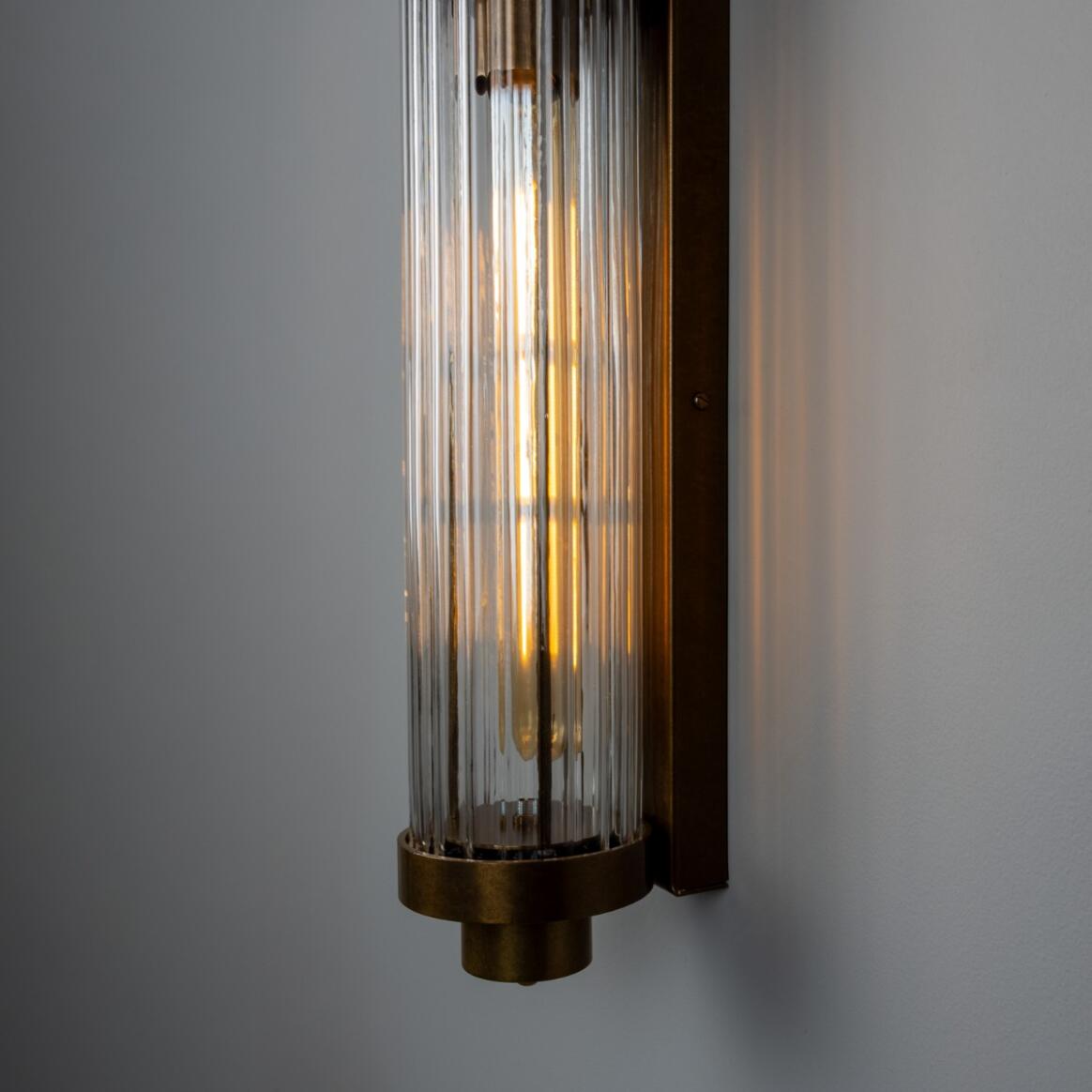 Mullan - Double Louise Clear Glass Bathroom Wall Light 88cm IP44 - Antique Brass Finish