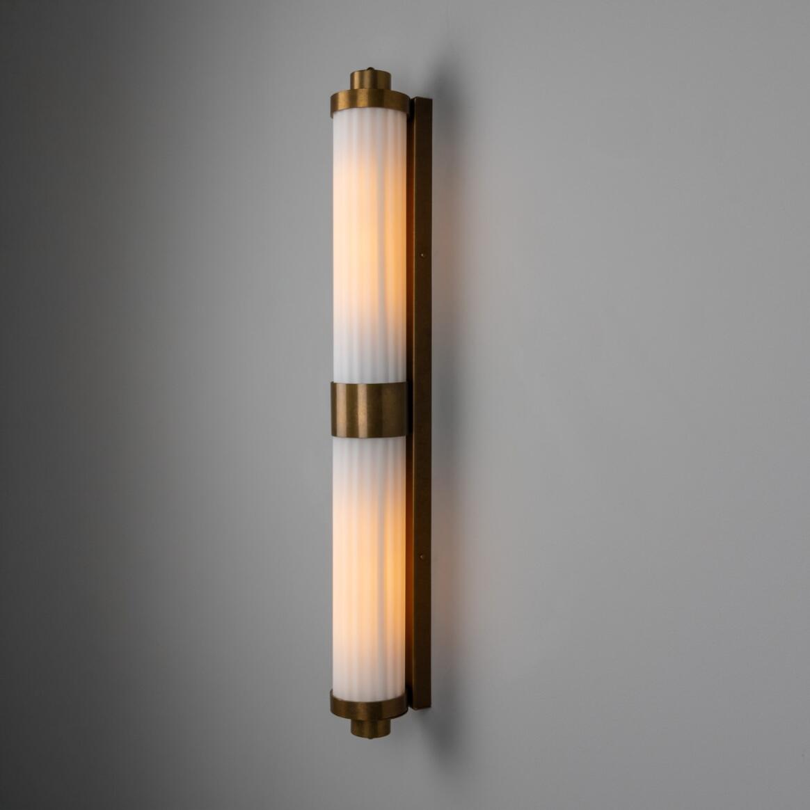 Mullan - Double Louise Opal Glass Bathroom Wall Light 88cm IP44 - Antique Brass Finish