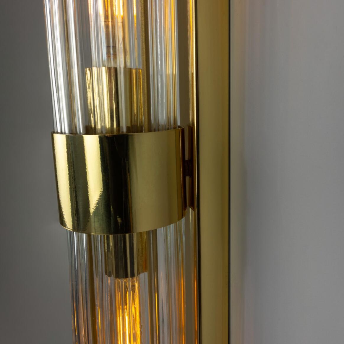 Mullan - Double Louise Clear Glass Bathroom Wall Light 88cm IP44 - Polished Brass Finish