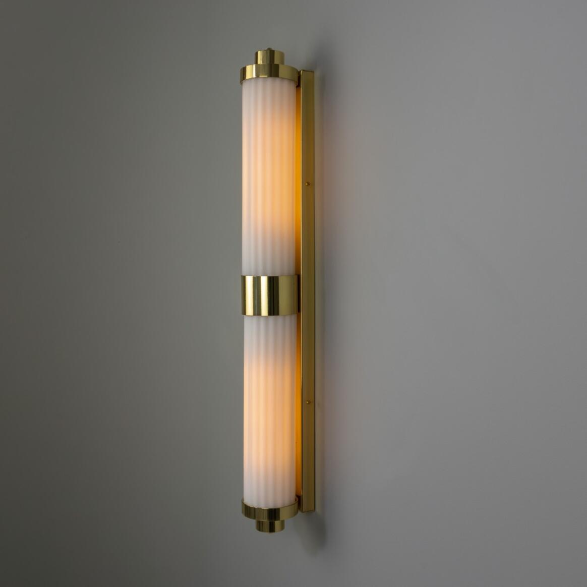 Mullan - Double Louise Opal Glass Bathroom Wall Light 88cm IP44 - Polished Brass Finish