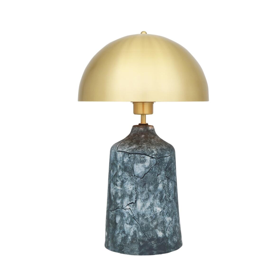 Mullan Cassia Tall Ceramic Table Lamp with Brass Dome Shade - Blue Earth