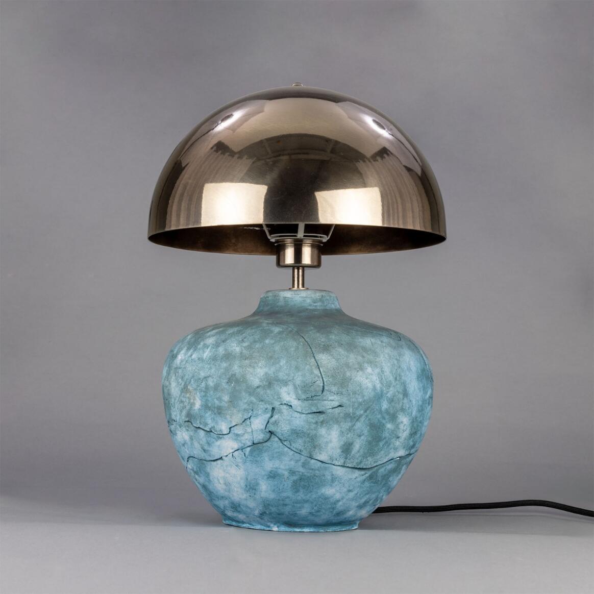 Mullan Lawson Ceramic Table Lamp with Brass Dome Shade - Blue Earth