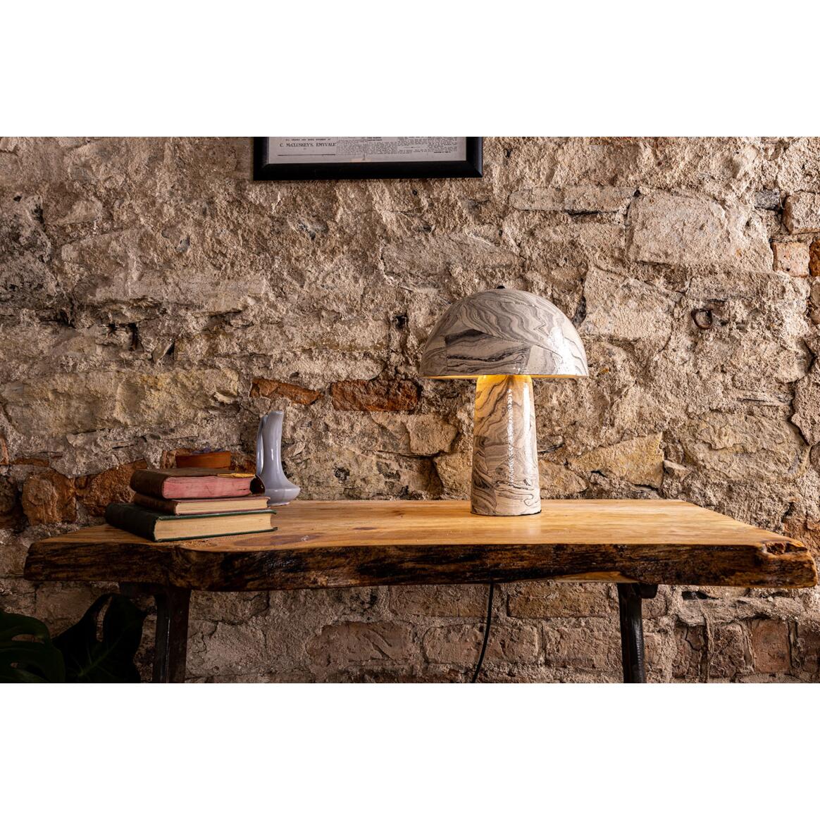 Mullan Amanita Small Marbled Ceramic Mushroom Table Lamp - Powder Coated Matte Black