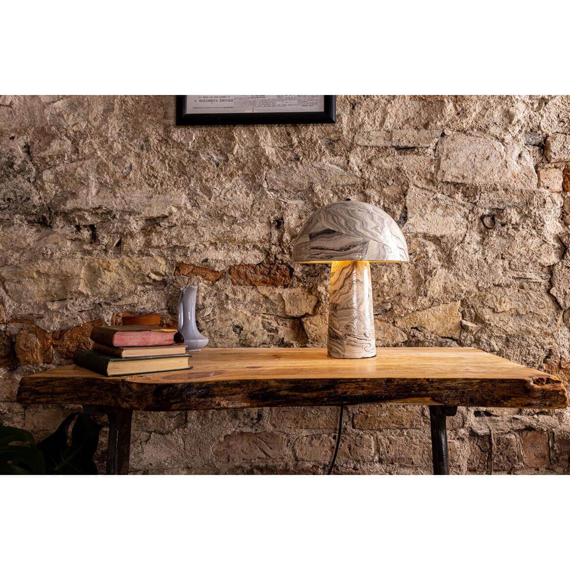 Mullan Amanita Small Marbled Ceramic Mushroom Table Lamp - Powder Coated Matte Black