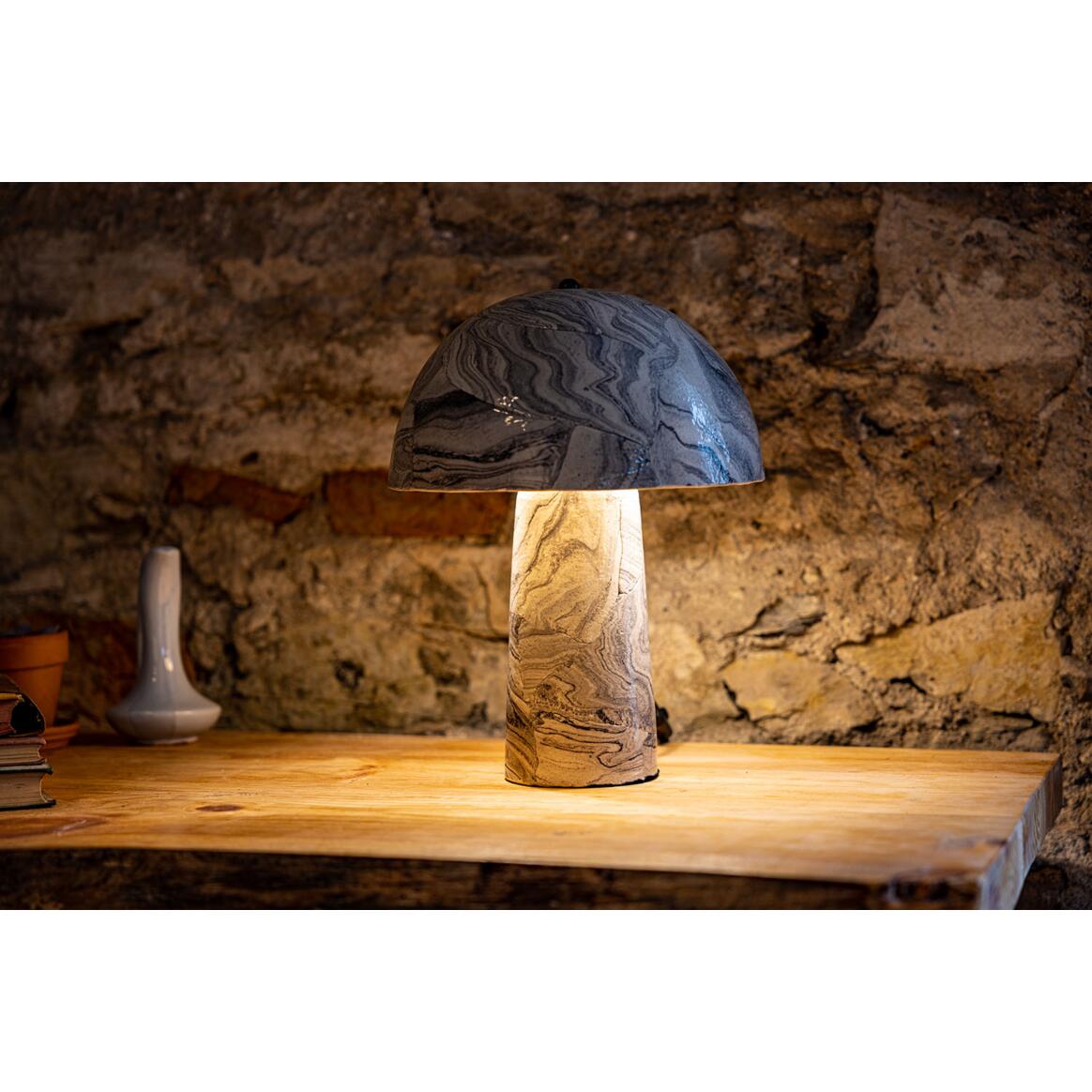 Mullan Amanita Small Marbled Ceramic Mushroom Table Lamp - Powder Coated Matte Black