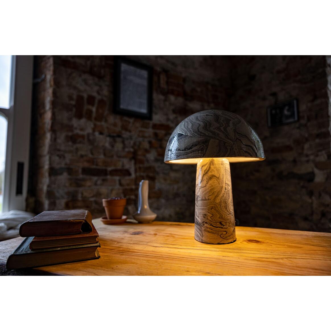 Mullan Amanita Small Marbled Ceramic Mushroom Table Lamp - Powder Coated Matte Black
