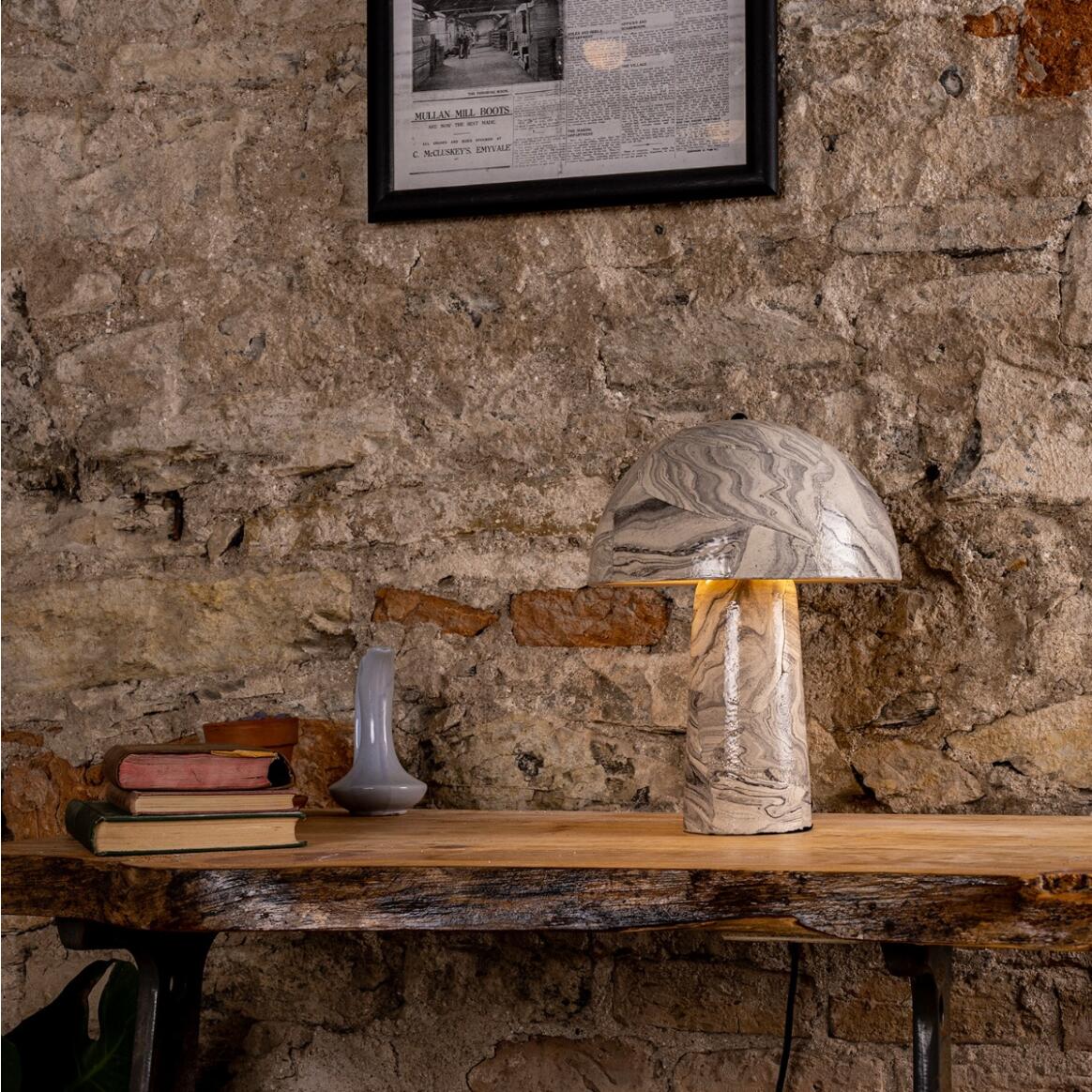 Mullan Amanita Small Marbled Ceramic Mushroom Table Lamp - Powder Coated Matte Black