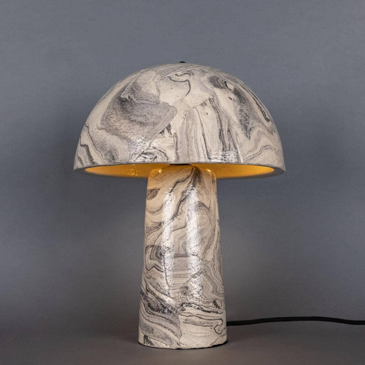 Mullan Amanita Small Marbled Ceramic Mushroom Table Lamp - Powder Coated Matte Black