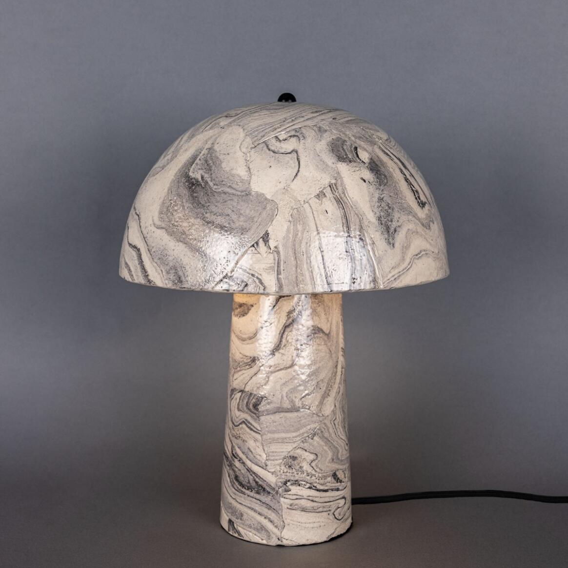 Mullan Amanita Small Marbled Ceramic Mushroom Table Lamp - Powder Coated Matte Black