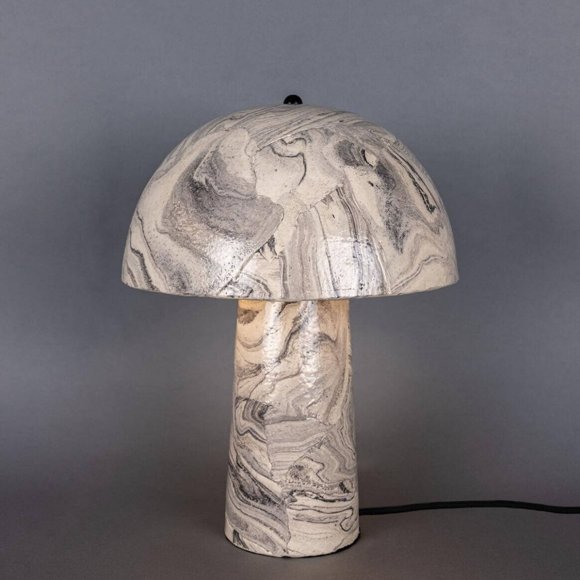 Mullan Amanita Small Marbled Ceramic Mushroom Table Lamp - Powder Coated Matte Black