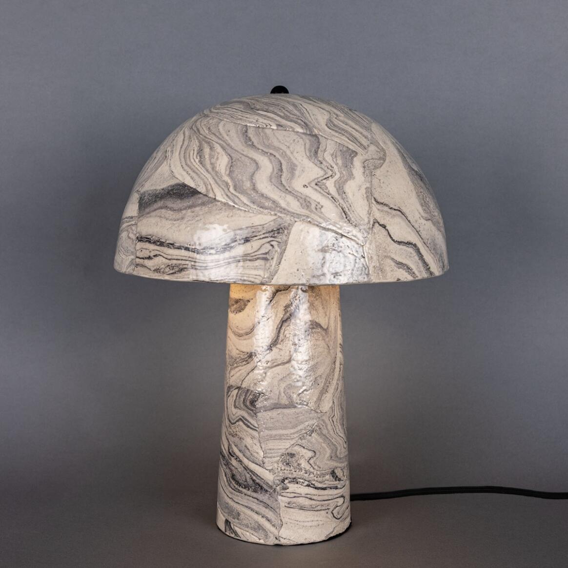 Mullan Amanita Small Marbled Ceramic Mushroom Table Lamp - Powder Coated Matte Black