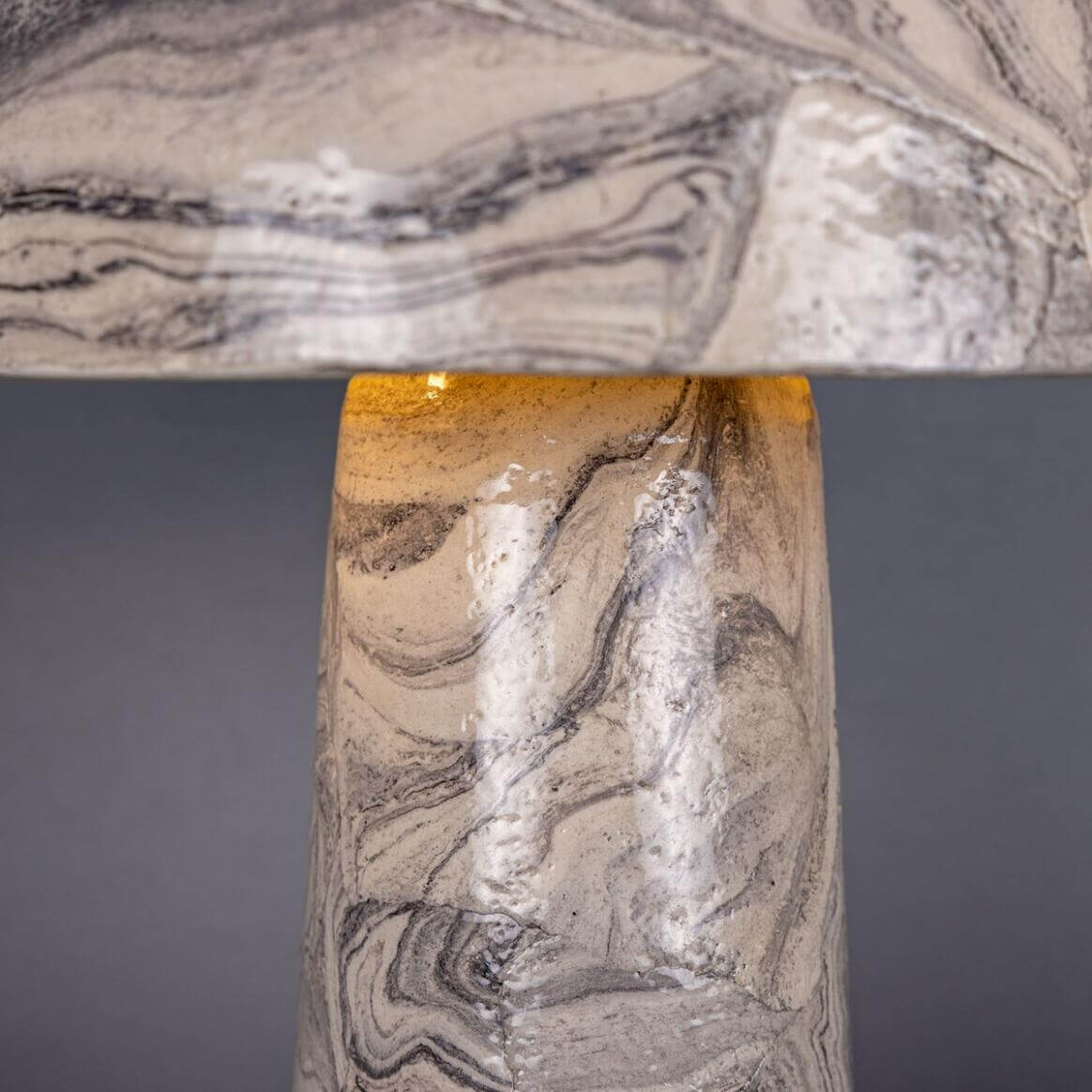Mullan Amanita Small Marbled Ceramic Mushroom Table Lamp - Powder Coated Matte Black