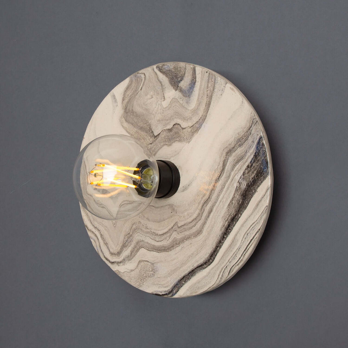 Mullan - Bog Oak Marbled Ceramic Disc Wall Light 28cm IP20 - Powder Coated Matte Black Finish