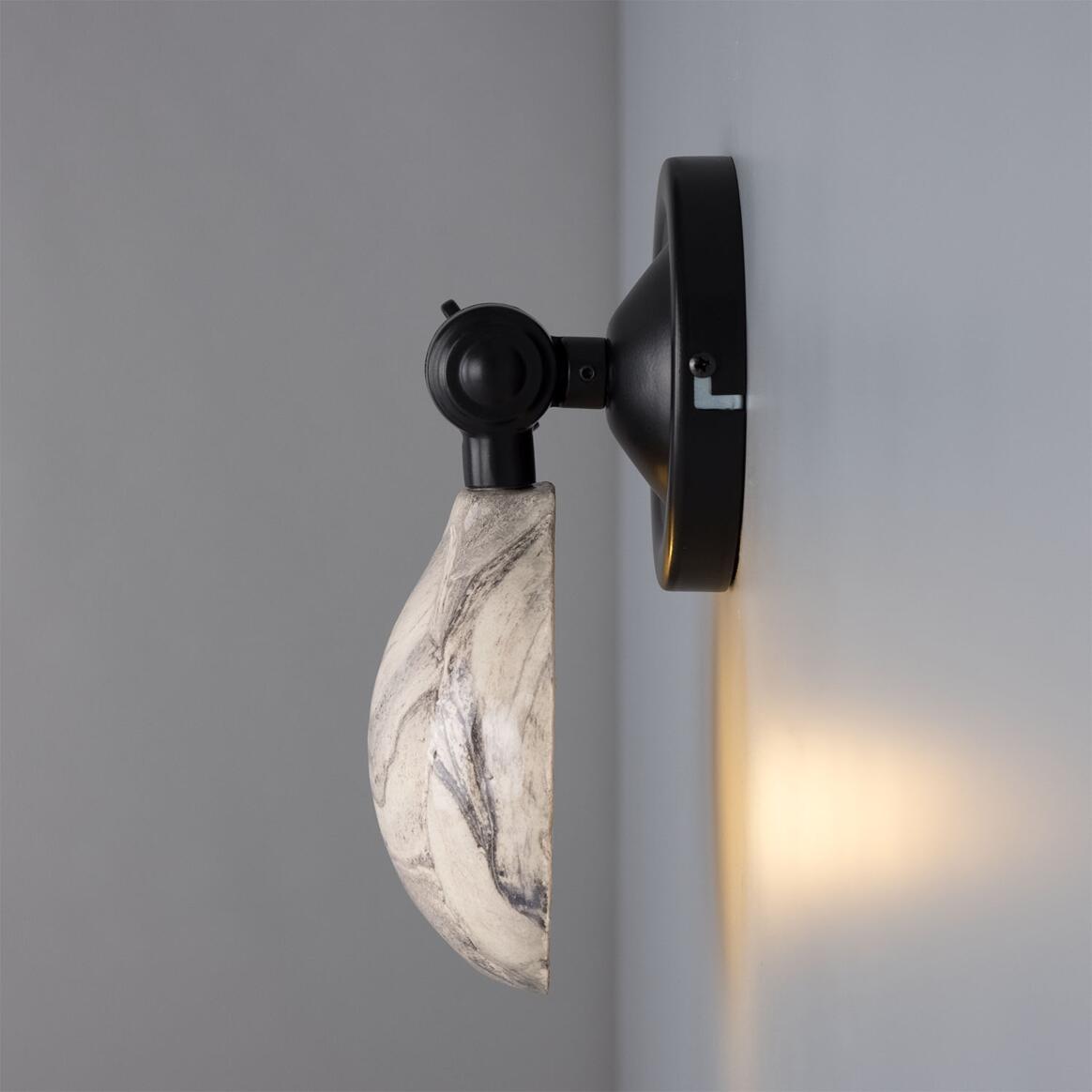 Mullan - Coco Adjustable Marbled Ceramic Wall Light 10.5cm IP20 - Powder Coated Matte Black Finish