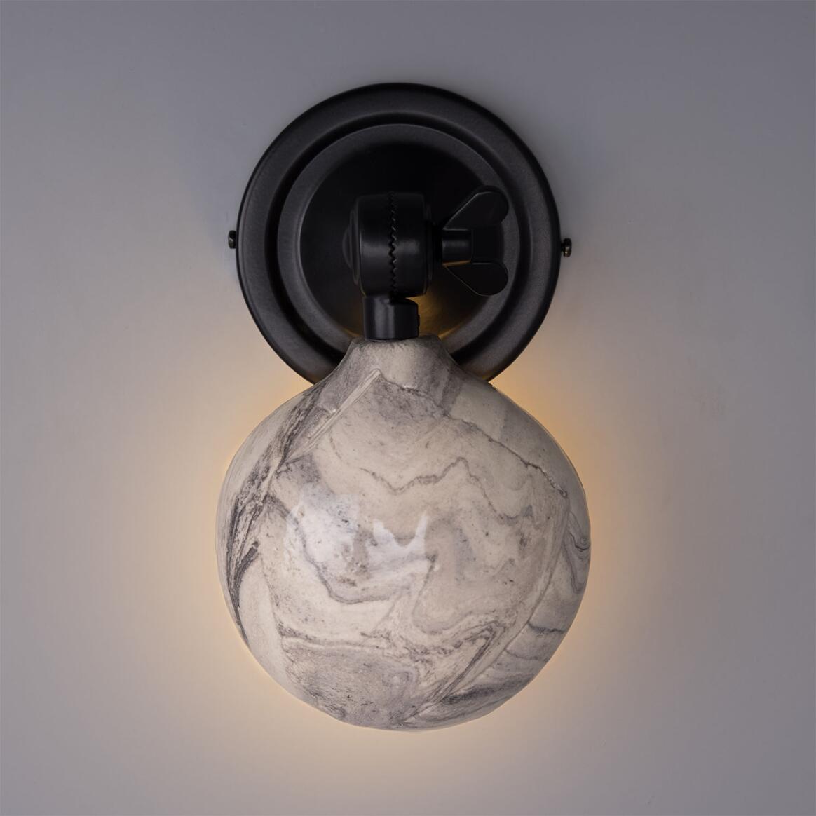 Mullan - Coco Adjustable Marbled Ceramic Wall Light 10.5cm IP20 - Powder Coated Matte Black Finish