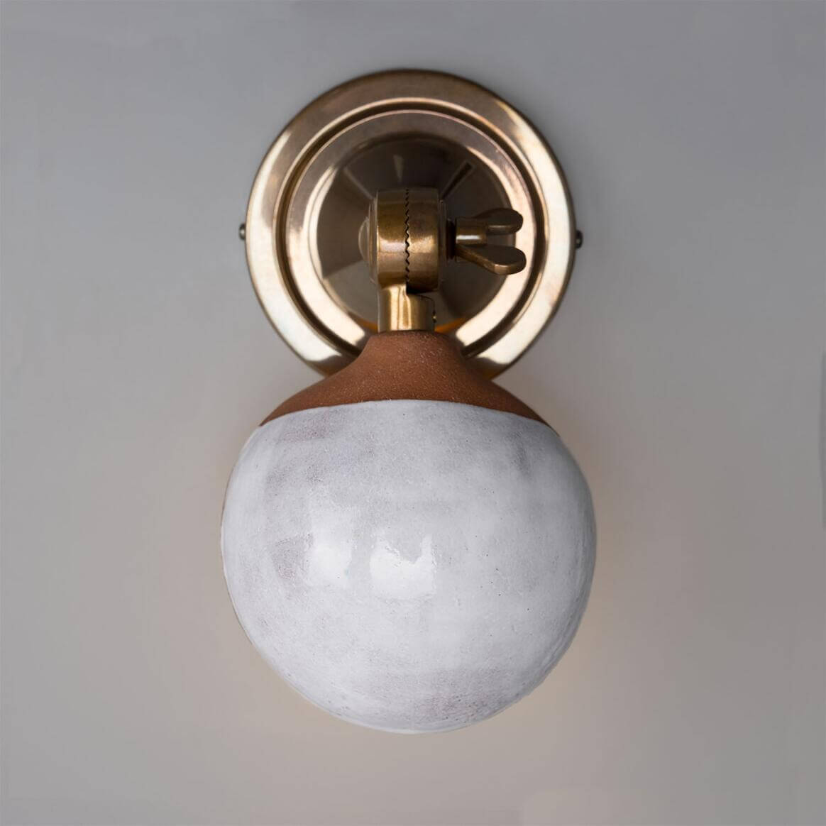 Mullan - Coco Adjustable Ceramic Wall Light Terracotta And White Glaze 10.5cm IP20 - Antique Brass Finish