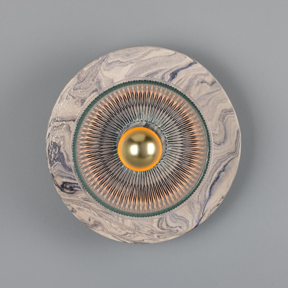 Mullan - Soraya Glass and Marbled Ceramic Disc Wall Light 28cm IP20 - Powder Coated Matte Black Finish