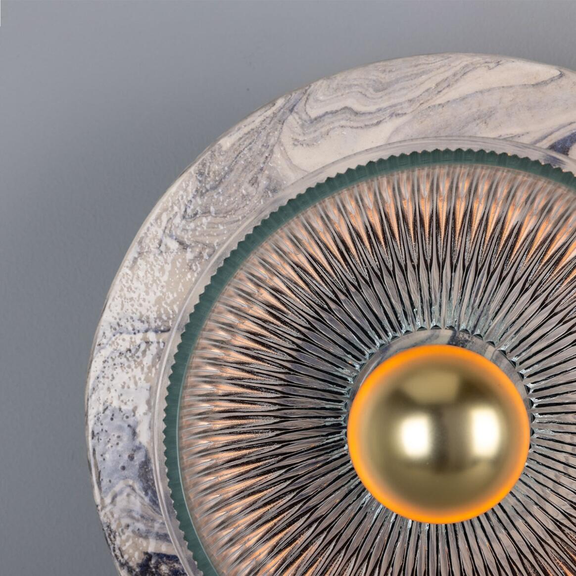 Mullan - Soraya Glass and Marbled Ceramic Disc Wall Light 28cm IP20 - Powder Coated Matte Black Finish