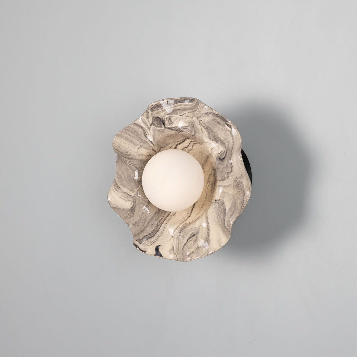 Mullan - Rivale Wall Light with Wavy Marbled Ceramic Shade 21cm IP20 - Powder Coated Matte Black Finish