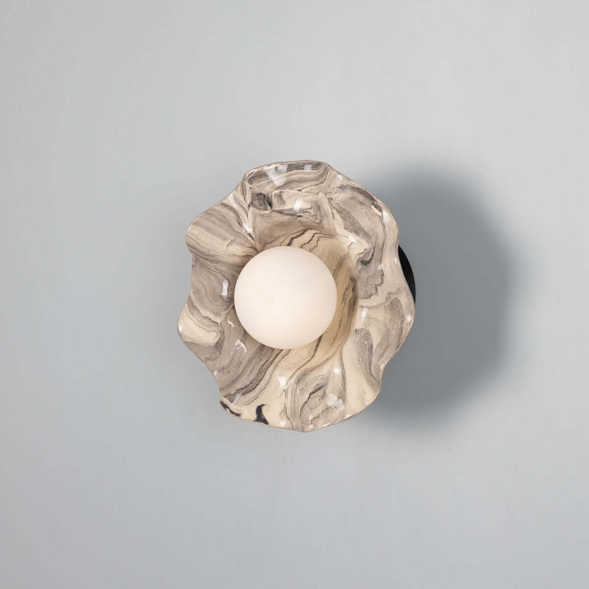 Mullan - Rivale Wall Light with Wavy Marbled Ceramic Shade 21cm IP20 - Powder Coated Matte Black Finish