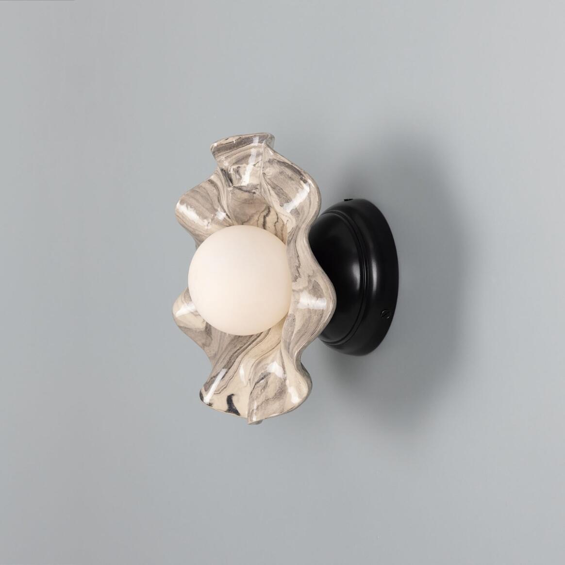 Mullan - Rivale Wall Light with Wavy Marbled Ceramic Shade 21cm IP20 - Powder Coated Matte Black Finish