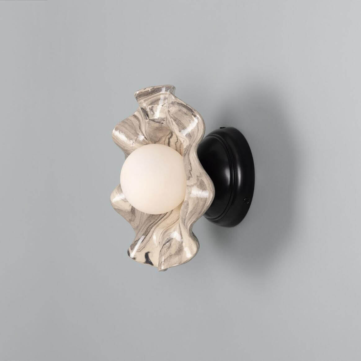 Mullan - Rivale Wall Light with Wavy Marbled Ceramic Shade 21cm IP20 - Powder Coated Matte Black Finish