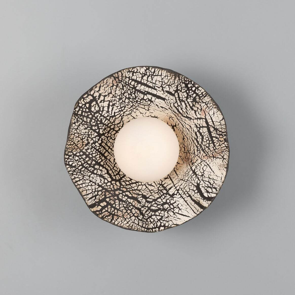 Mullan - Rivale Wall Light with Wavy Ceramic Shade Black Clay 21cm IP20 - Antique Brass Finish