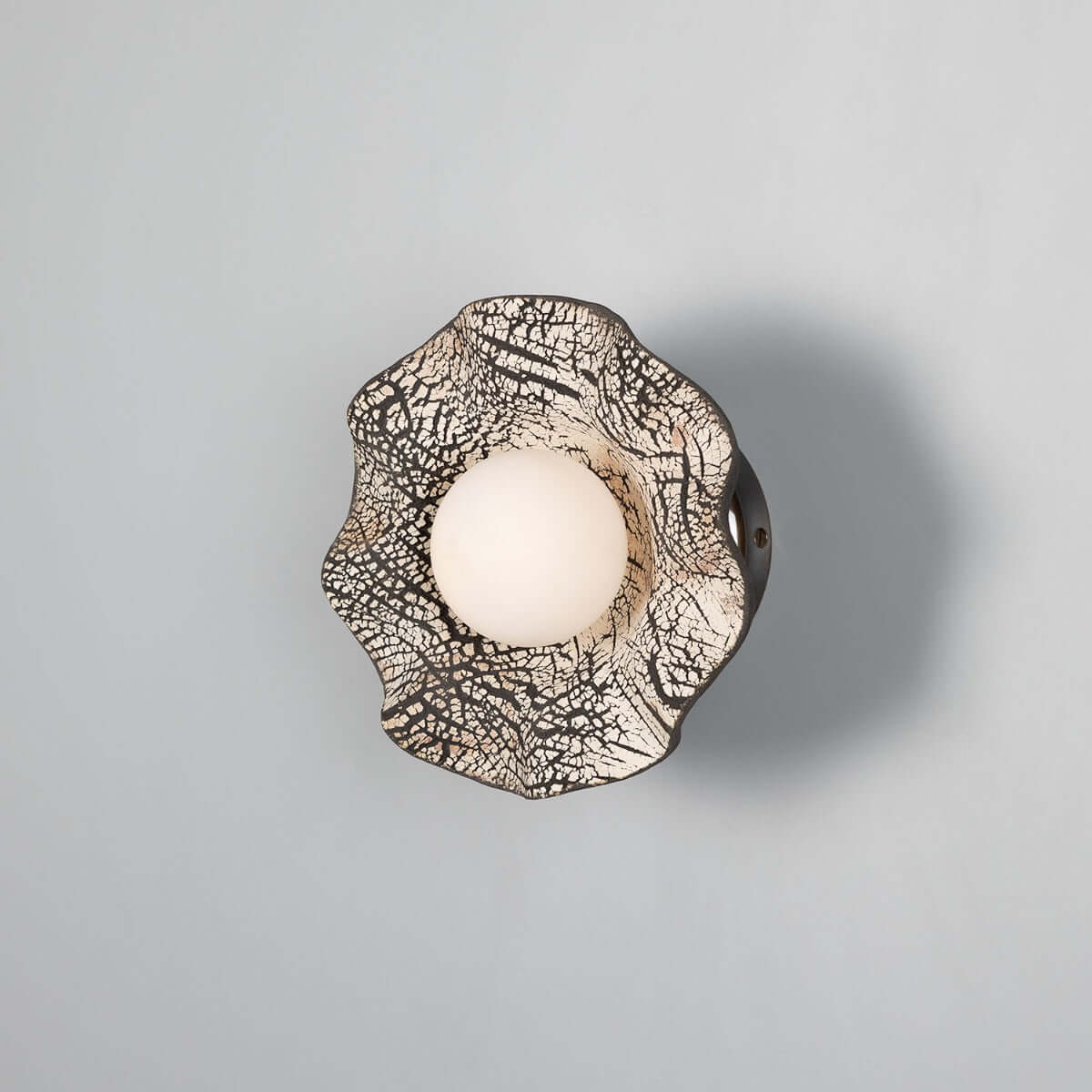 Mullan - Rivale Wall Light with Wavy Ceramic Shade Black Clay 21cm IP20 - Antique Brass Finish