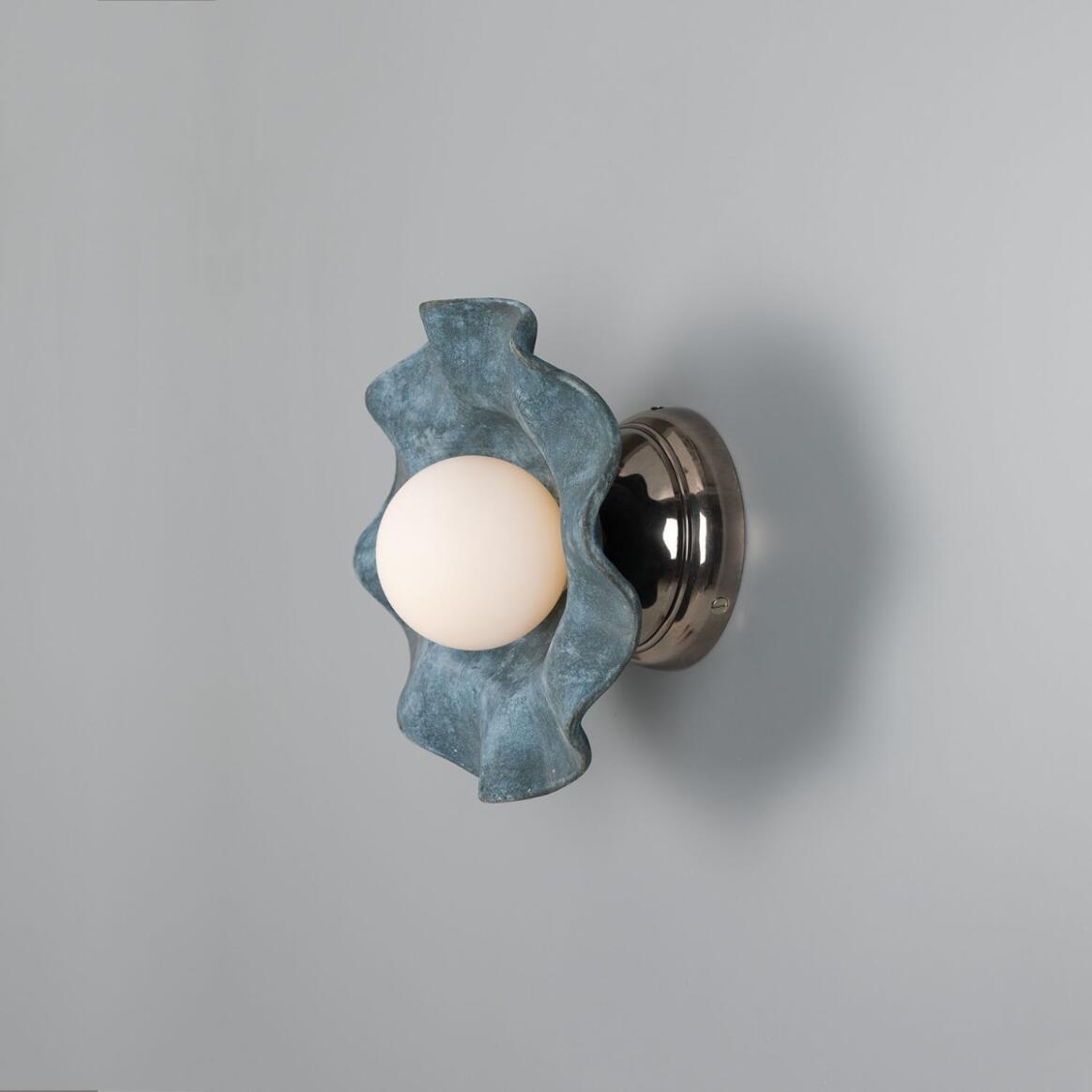 Mullan - Rivale Wall Light with Wavy Ceramic Shade Blue Earth 21cm IP20 - Antique Silver Finish