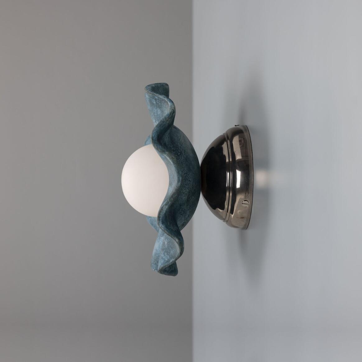Mullan - Rivale Wall Light with Wavy Ceramic Shade Blue Earth 21cm IP20 - Antique Silver Finish