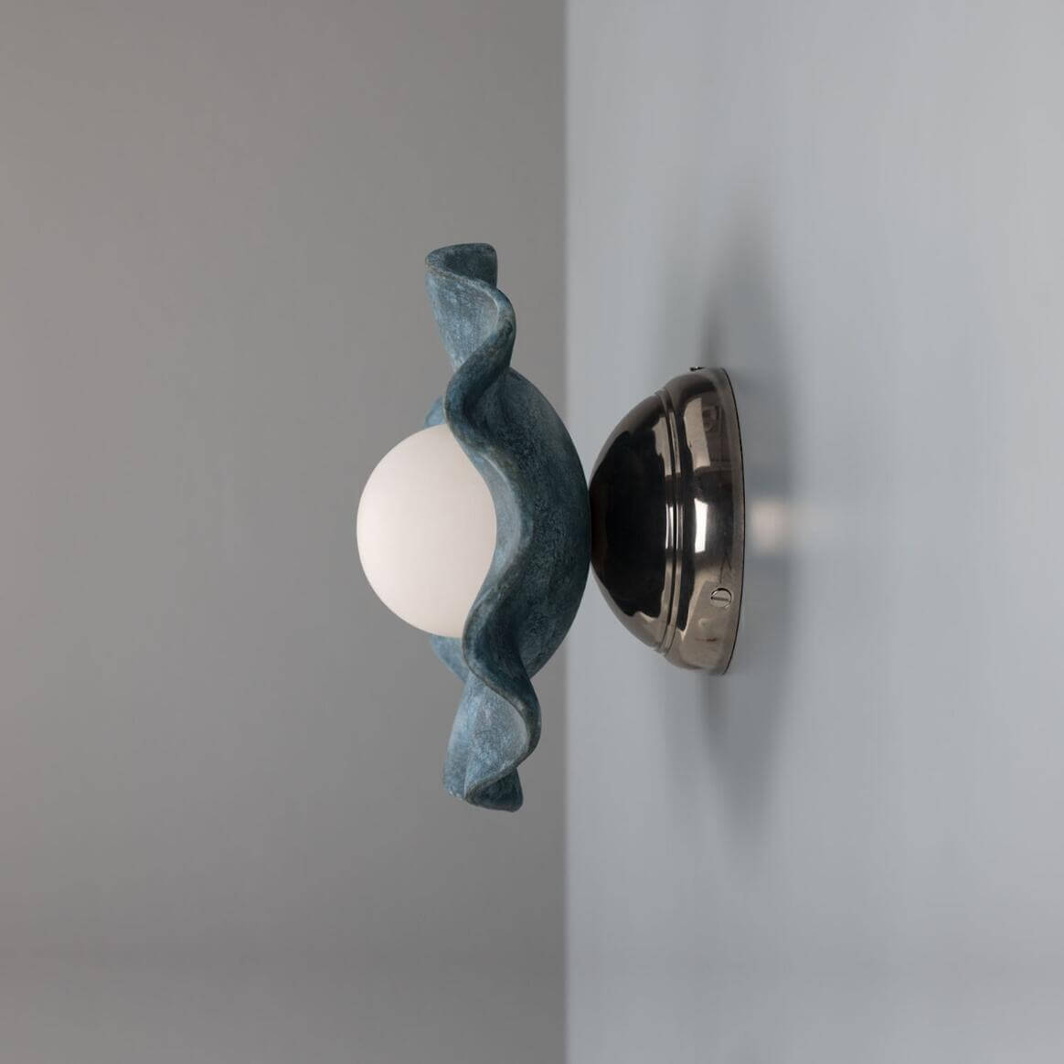 Mullan - Rivale Wall Light with Wavy Ceramic Shade Blue Earth 21cm IP20 - Antique Silver Finish