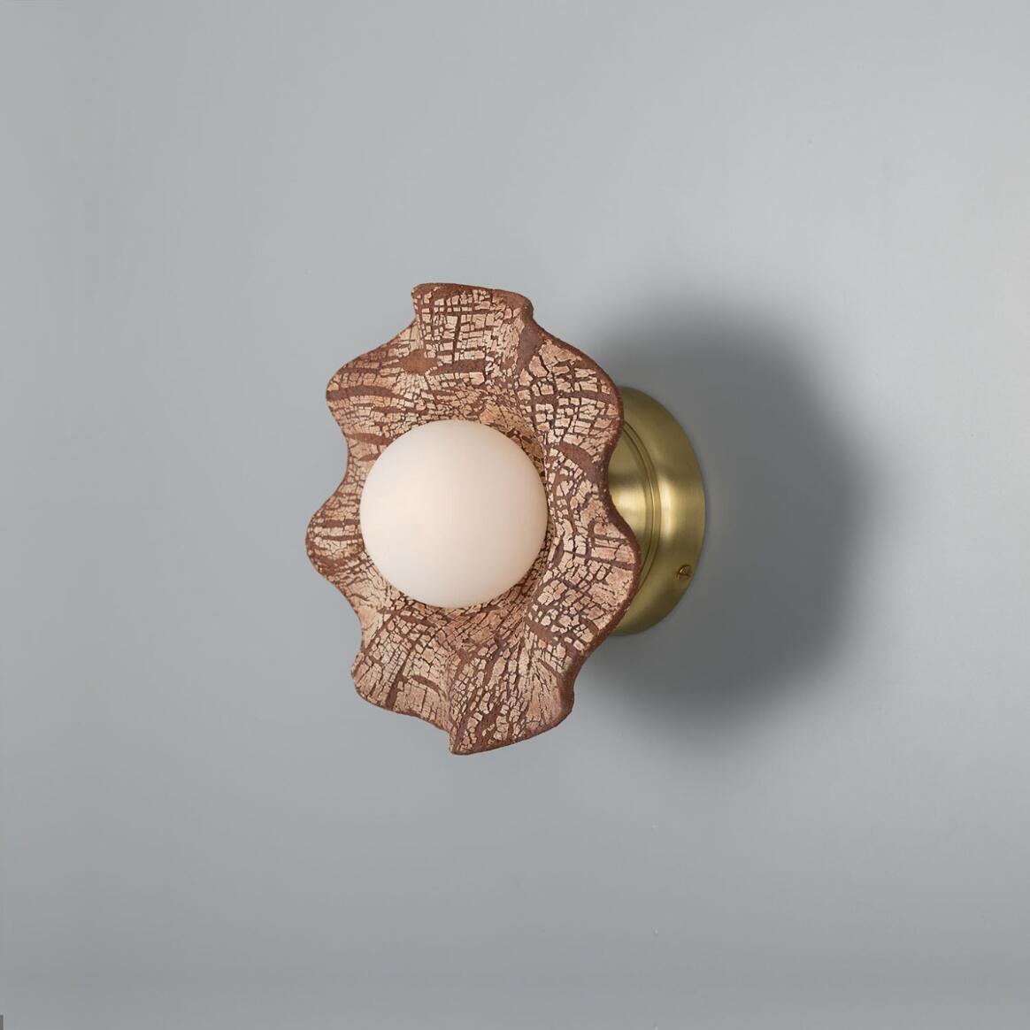 Mullan - Rivale Wall Light with Wavy Ceramic Shade Red Iron 21cm IP20 - Satin Brass Finish