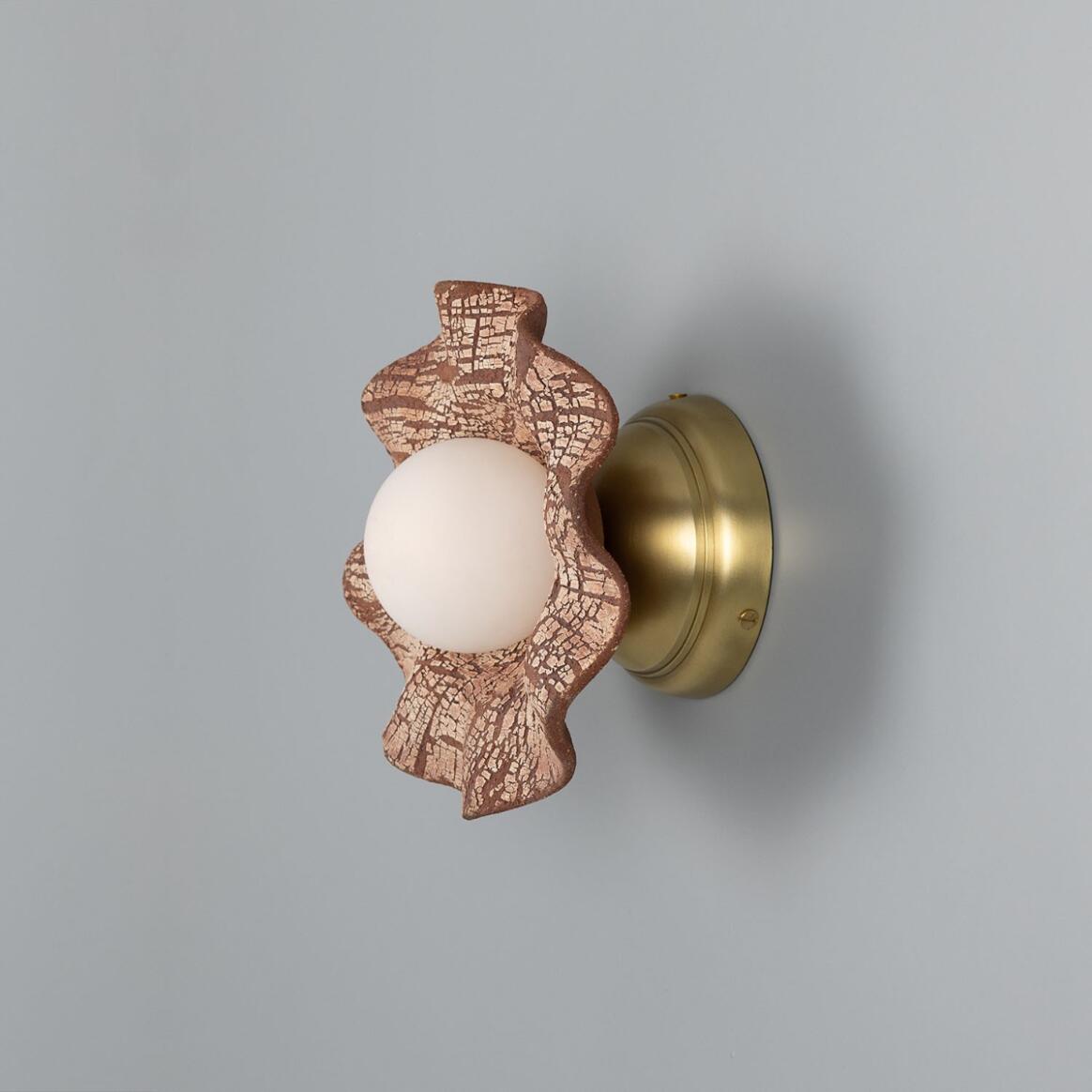 Mullan - Rivale Wall Light with Wavy Ceramic Shade Red Iron 21cm IP20 - Satin Brass Finish
