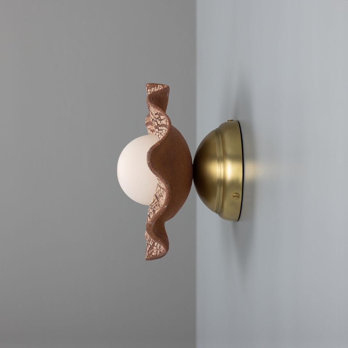Mullan - Rivale Wall Light with Wavy Ceramic Shade Red Iron 21cm IP20 - Satin Brass Finish