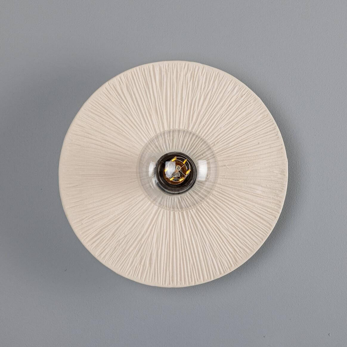 Mullan - Bog Oak Organic Ceramic Disc Wall Light Matte White Striped 28cm IP20 - Powder Coated Matte Black Finish