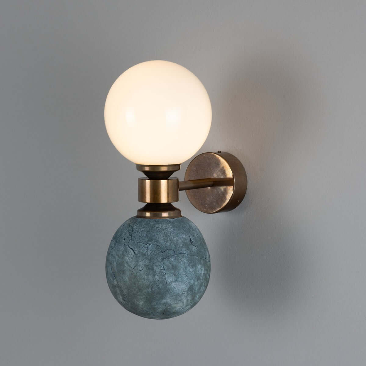 Mullan - Kobe Ceramic and Glass Globe Wall Light Blue Earth 34cm IP20 - Antique Brass Finish