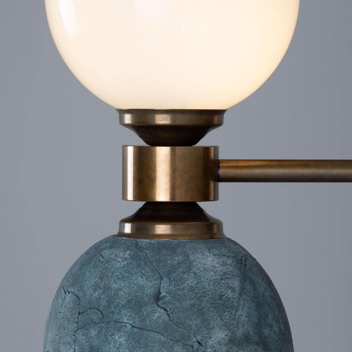 Mullan - Kobe Ceramic and Glass Globe Wall Light Blue Earth 34cm IP20 - Antique Brass Finish