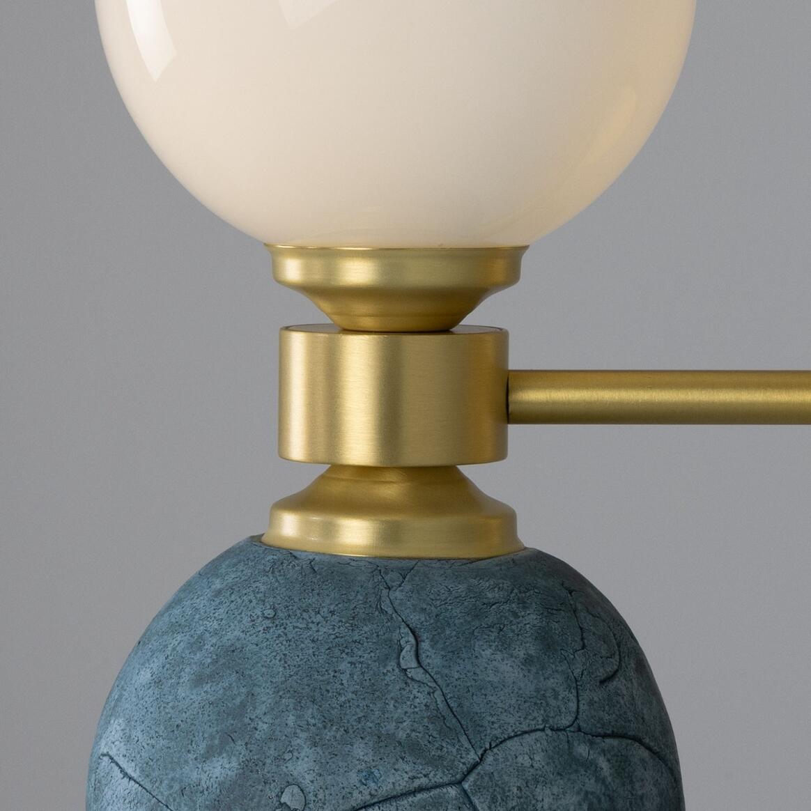 Mullan - Kobe Ceramic and Glass Globe Wall Light Blue Earth 34cm IP20 - Satin Brass Finish