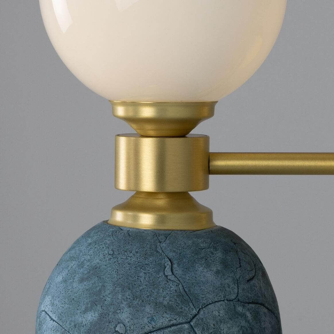 Mullan - Kobe Ceramic and Glass Globe Wall Light Blue Earth 34cm IP20 - Satin Brass Finish