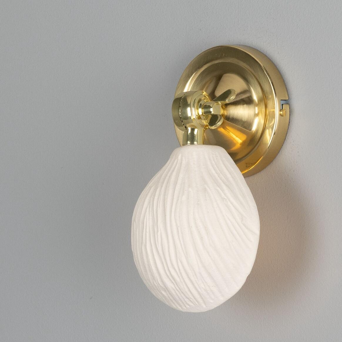Mullan - Coco Adjustable Ceramic Wall Light Matte White Striped 10.5cm IP20 - Polished Brass Finish