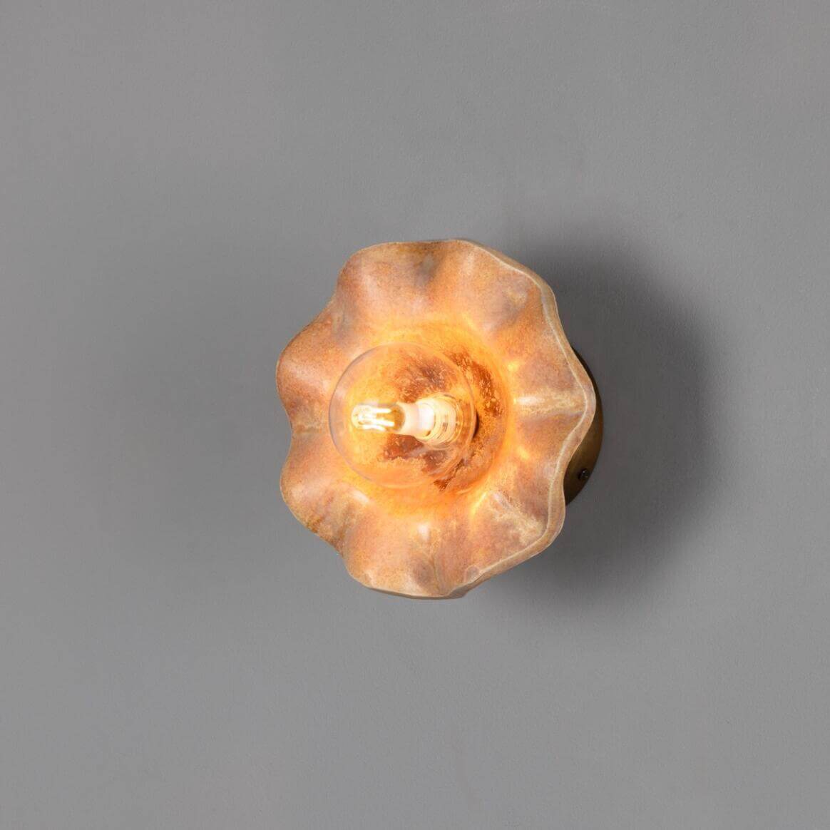 Mullan - Rivale Wall Light with Wavy Ceramic Shade Oatstone 21cm IP20 - Antique Brass Finish