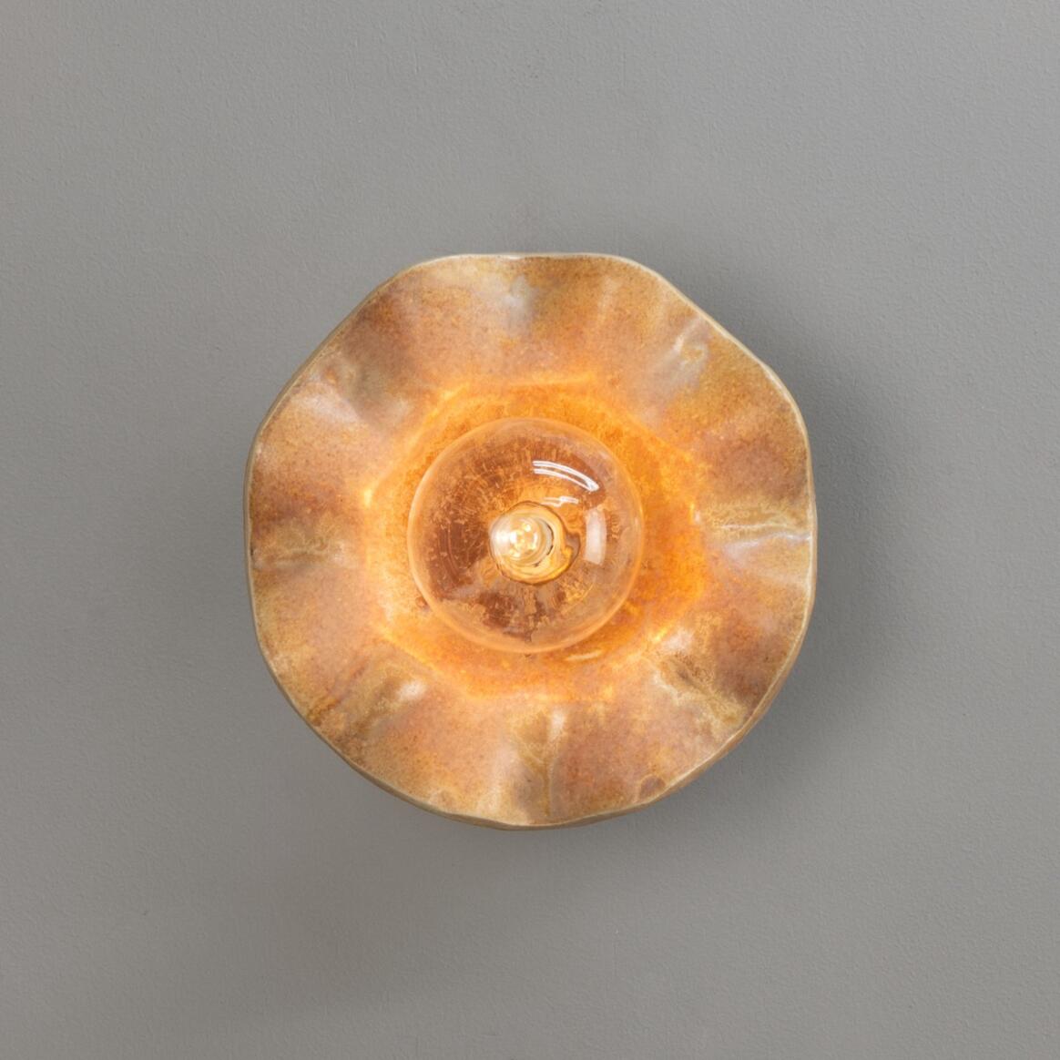 Mullan - Rivale Wall Light with Wavy Ceramic Shade Oatstone 21cm IP20 - Antique Brass Finish