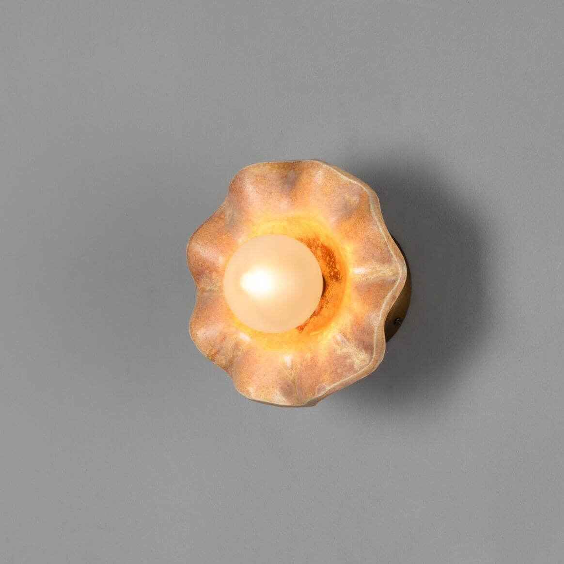 Mullan - Rivale Wall Light with Wavy Ceramic Shade Oatstone 21cm IP20 - Antique Brass Finish