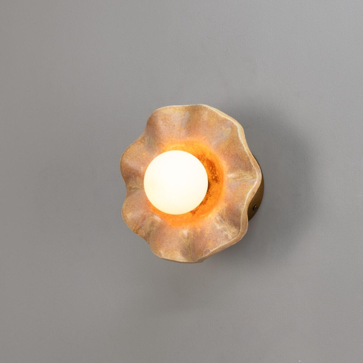 Mullan - Rivale Wall Light with Wavy Ceramic Shade Oatstone 21cm IP20 - Antique Brass Finish