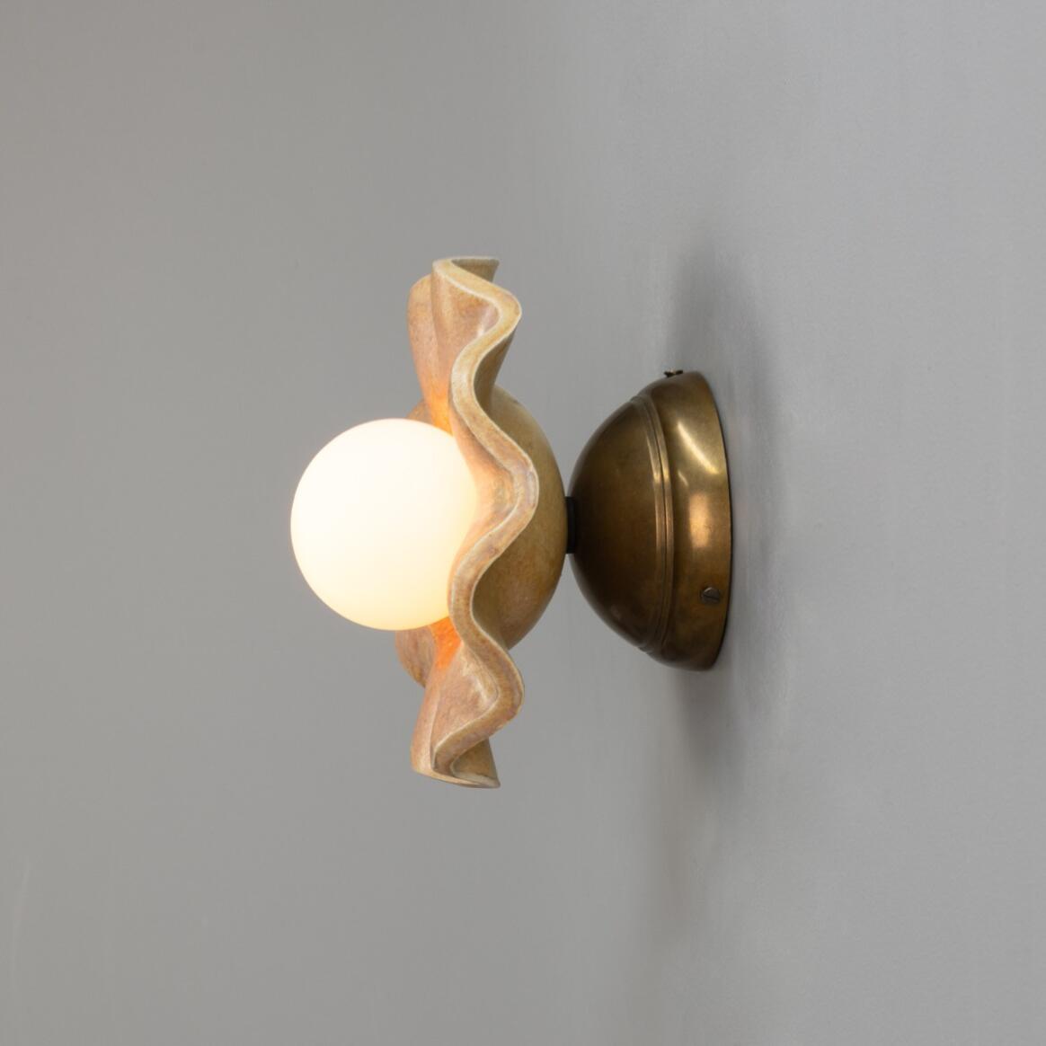 Mullan - Rivale Wall Light with Wavy Ceramic Shade Oatstone 21cm IP20 - Antique Brass Finish
