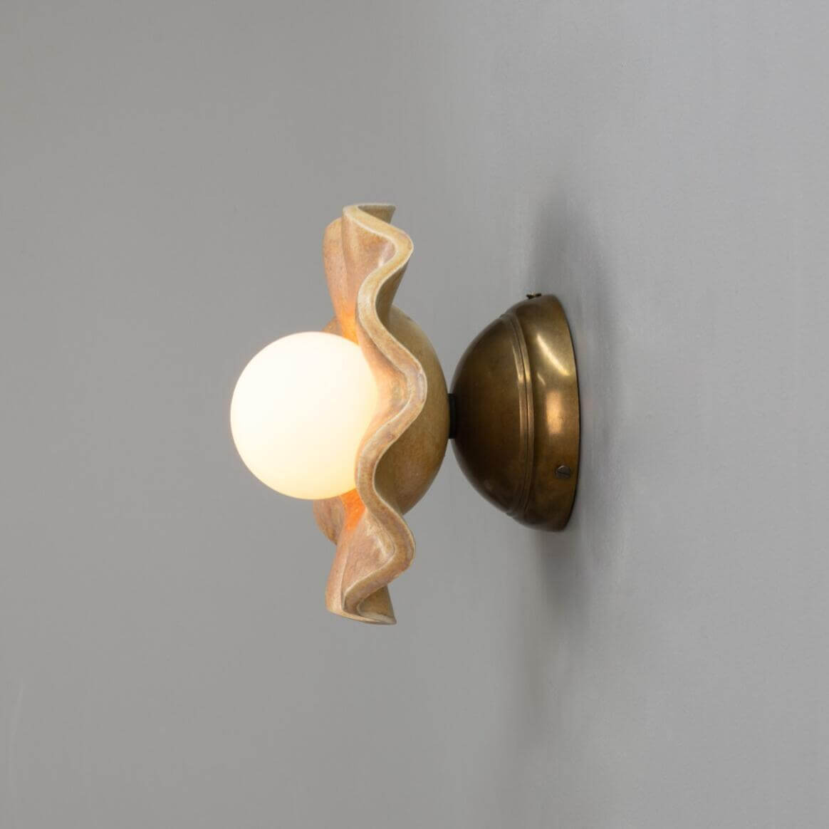 Mullan - Rivale Wall Light with Wavy Ceramic Shade Oatstone 21cm IP20 - Antique Brass Finish