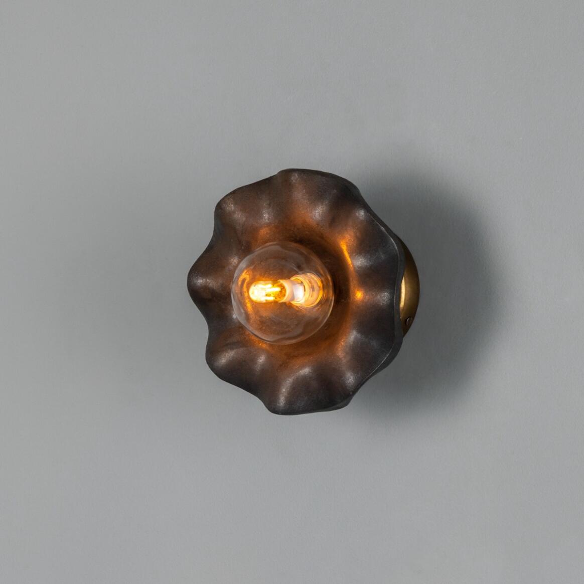 Mullan - Rivale Wall Light with Wavy Ceramic Shade Metallic Earth 21cm IP20 - Antique Brass Finish