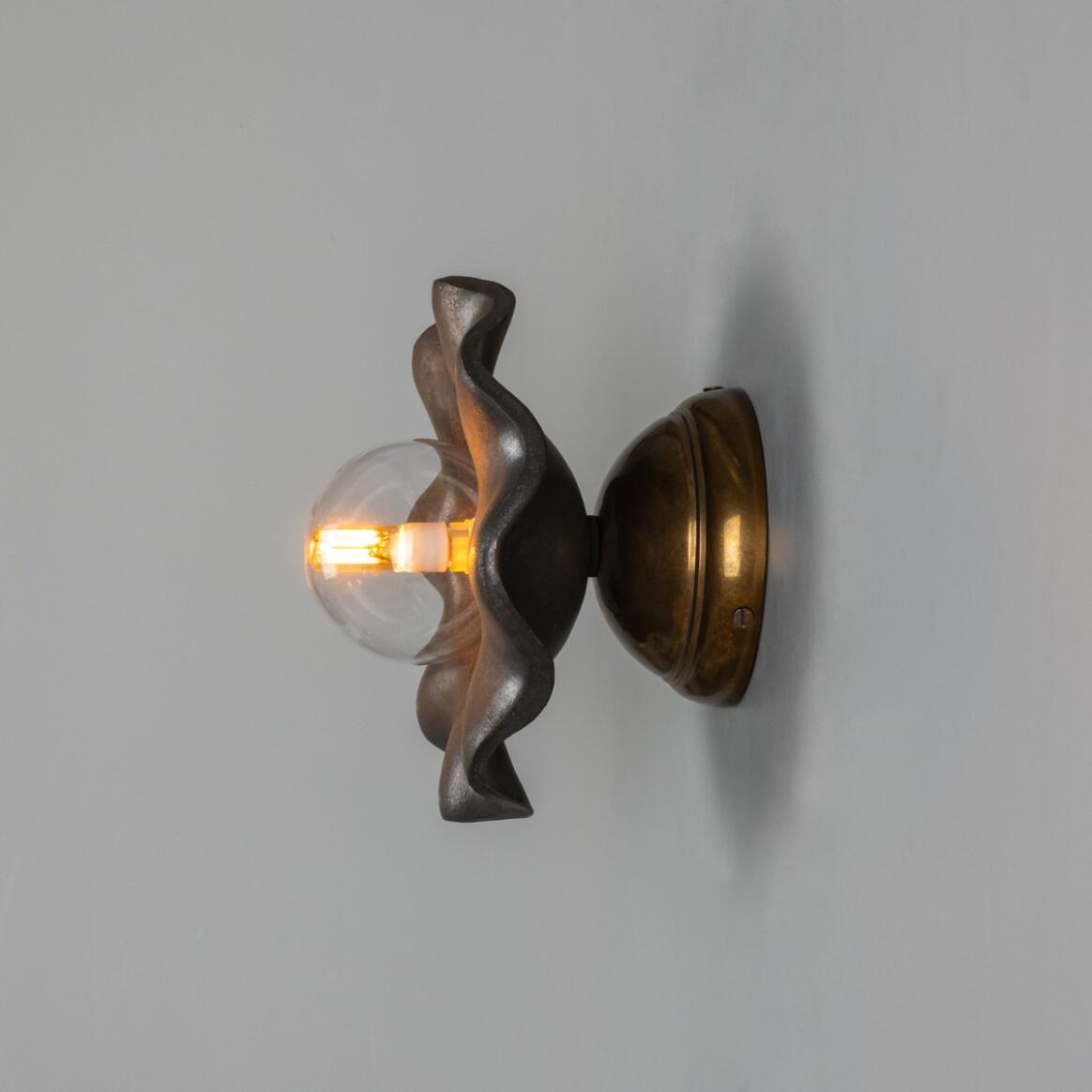 Mullan - Rivale Wall Light with Wavy Ceramic Shade Metallic Earth 21cm IP20 - Antique Brass Finish