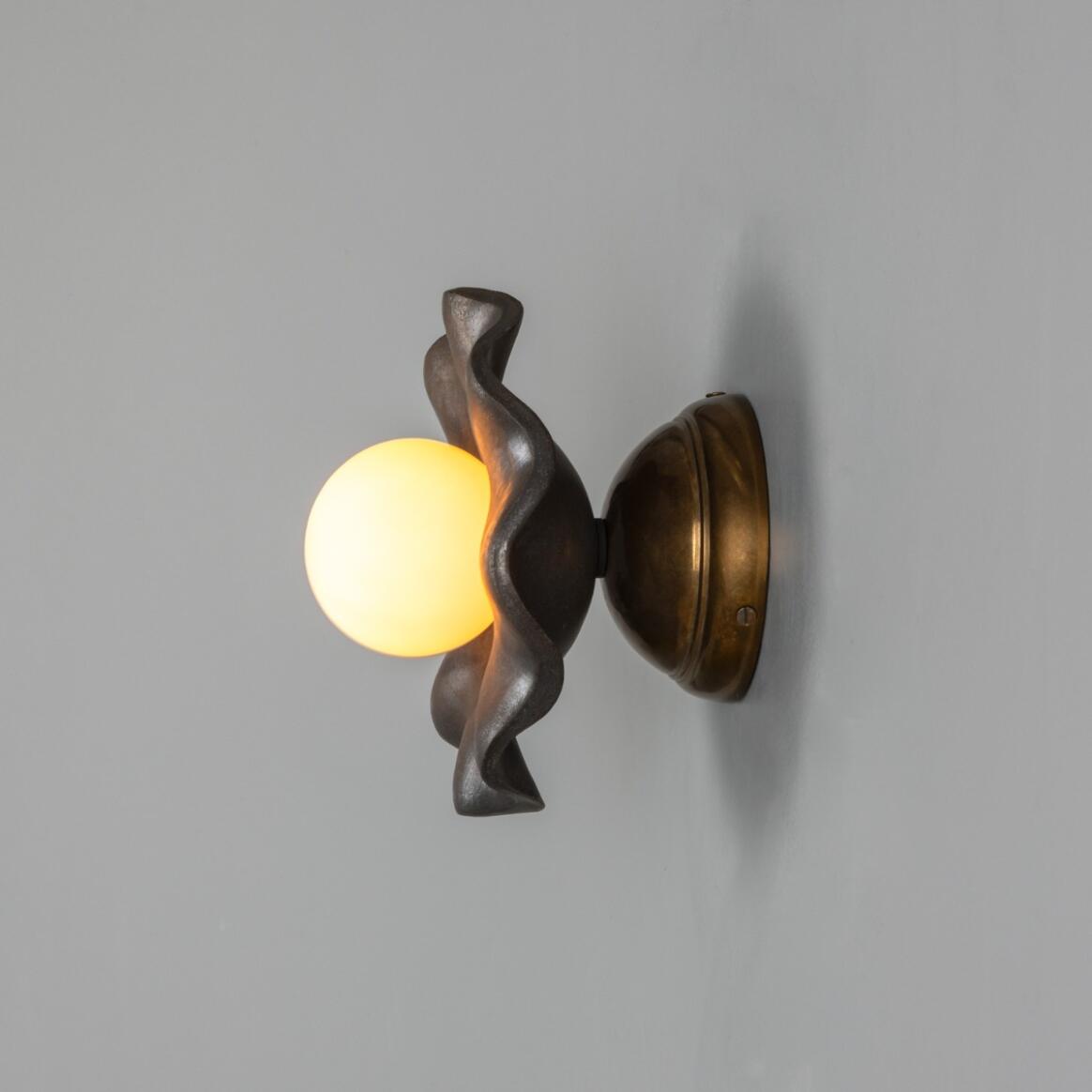 Mullan - Rivale Wall Light with Wavy Ceramic Shade Metallic Earth 21cm IP20 - Antique Brass Finish