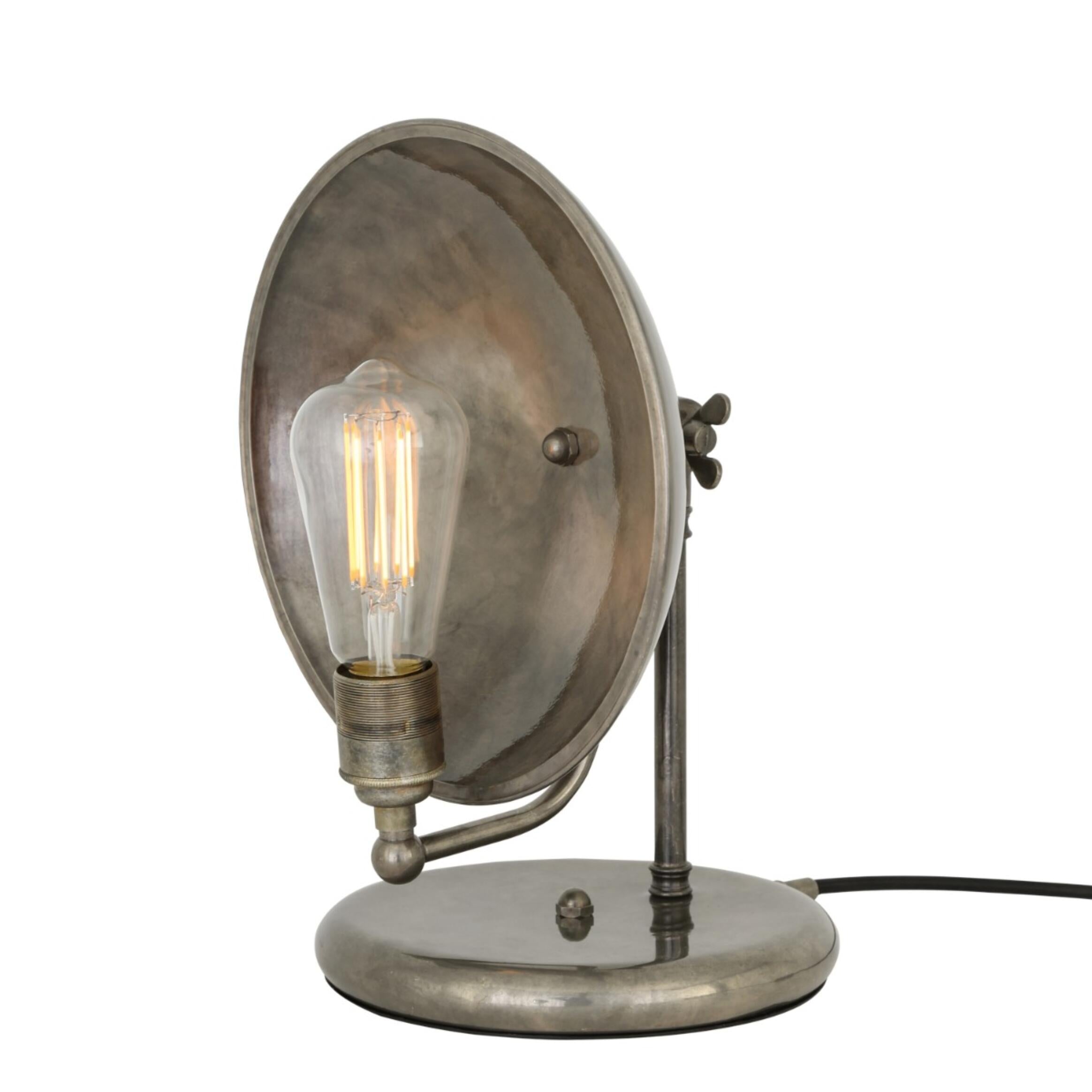 Mullan Chulainn Industrial Brass Dish Table Lamp - Antique Silver Finish